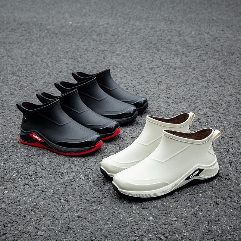 Men's Waterproof Non-slip Ankle Rain Boots with Cotton-padding, Solid Color for Kitchen & Car Wash Use