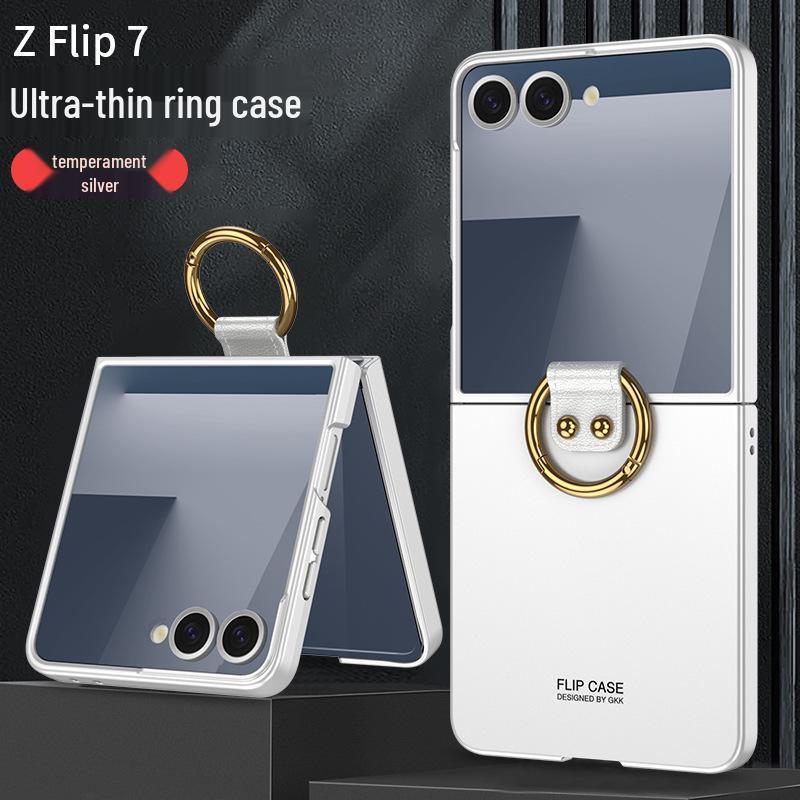 Samsung Z Flip 7 Ring Phone Case: Simple Folding Cover with Window, Cross-Border Compatible.