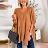 Women Sweater V-Neck Batwing Style Sleeveless Loose Fit Casual Top Solid Color High Low Hem Knit Autumn Winter Sweater Vest