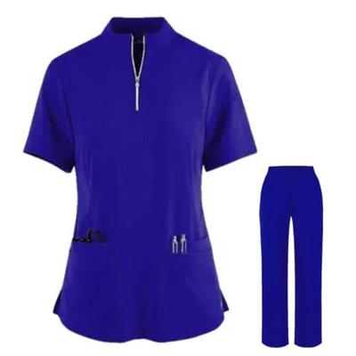 New Women's Zippered Collar Short Sleeved Frosted Set Nurse Uniform Accessories Medical Women Nursing Scrubs Uniforms Sets