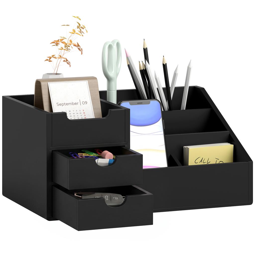 Desk Organizer 2 Drawers Storage Box Office Box Organization Black 33 x 20.5 x 15.5 cm