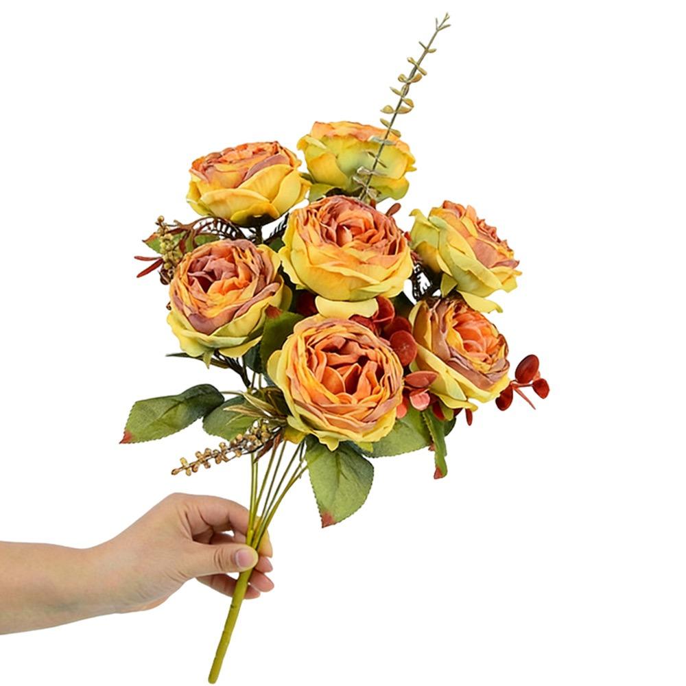 7 Heads Simulation Flower Rose Silk Petals Faux Flower Holding Bouquet Flower  Wedding Ornament
