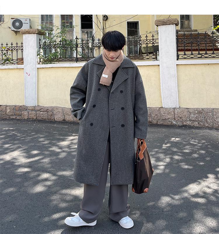 Men's British Style Wool Trench Coat - 2024 Autumn/Winter Trend, High-End Mid-Length Thick Jacket