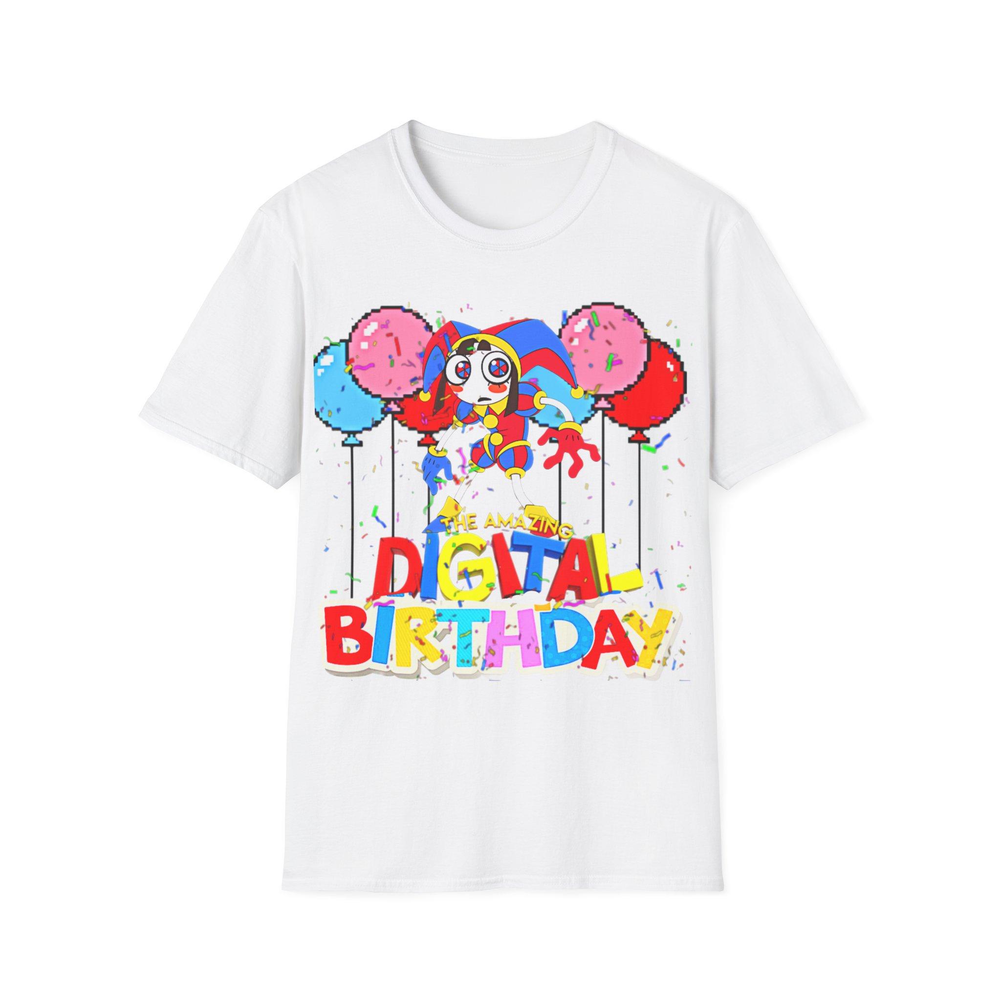 

Amazing Digital Birthday Party Pomni Commemorative Shirt 2026 Summer Round Neck Unisexs Womens Casual Oversized Retro Tshirt M