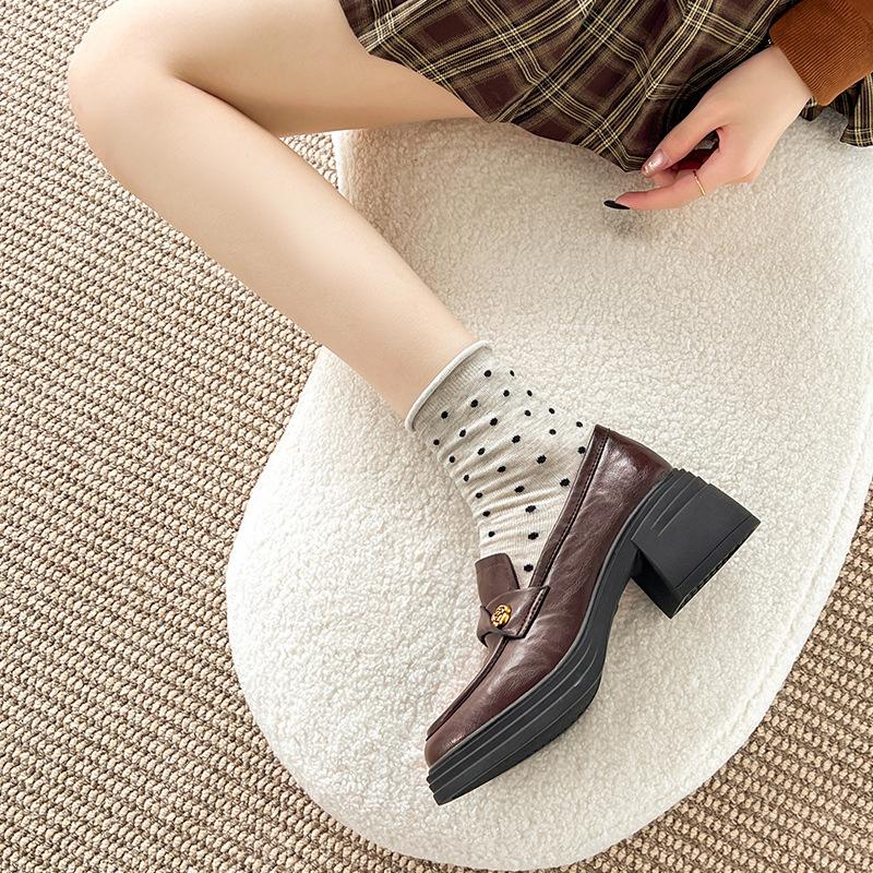British style small leather shoes loafers women's 2025 new platform retro thick heel high heel single shoes women