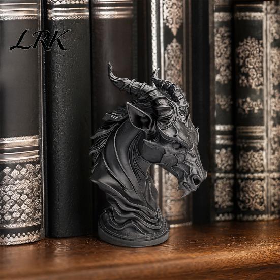 Mysterious Gothic Design Decor Dark Sheep-Headed Ornament, 3D Printed Devil Sculpture, with Small Bookshelf Ornament Detailed Horn Texture Desktop