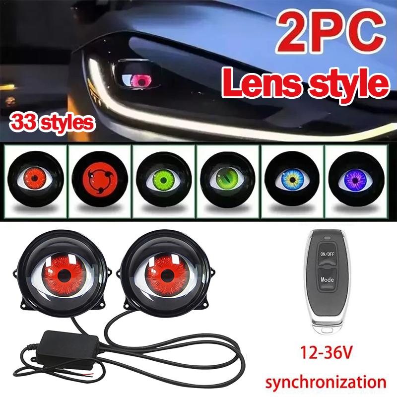 3-inch LED Car Dynamic Devil Eye Large Light Dynamic Pupils Remote Headlight 33 Mode Car Light 3D Lens Modification Eagle Eye