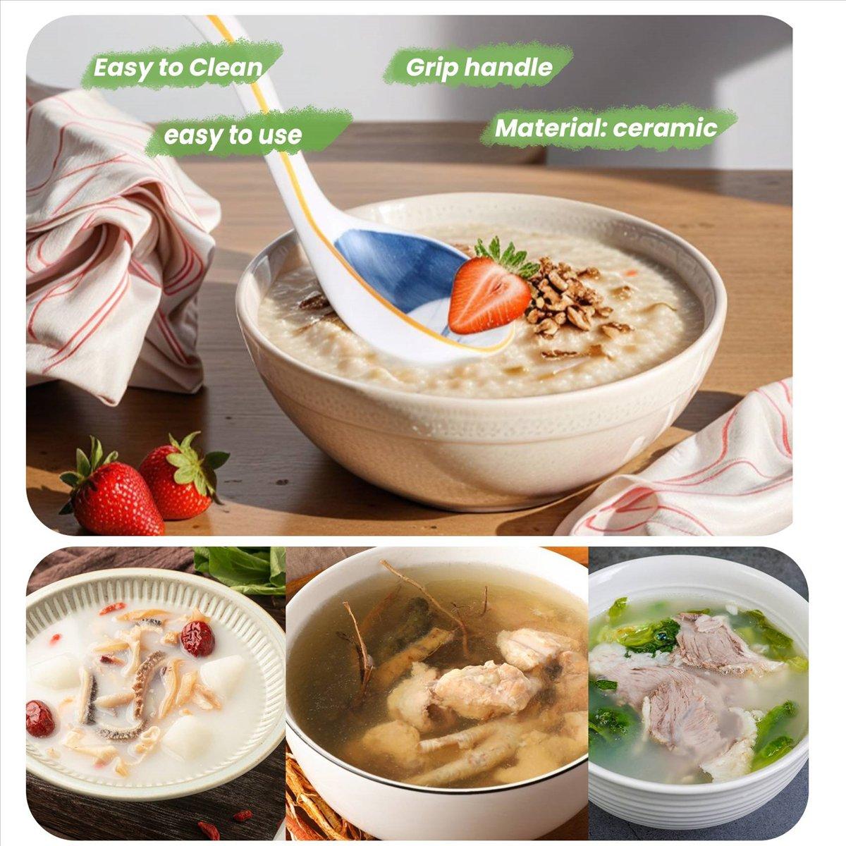 

BHBL Ceramics Soup Spoons Set of Japanese Soup Spoon Long Handle Soup Spoons for Pho Ramen Noodles Wonton Dumpling Rice China Mainland