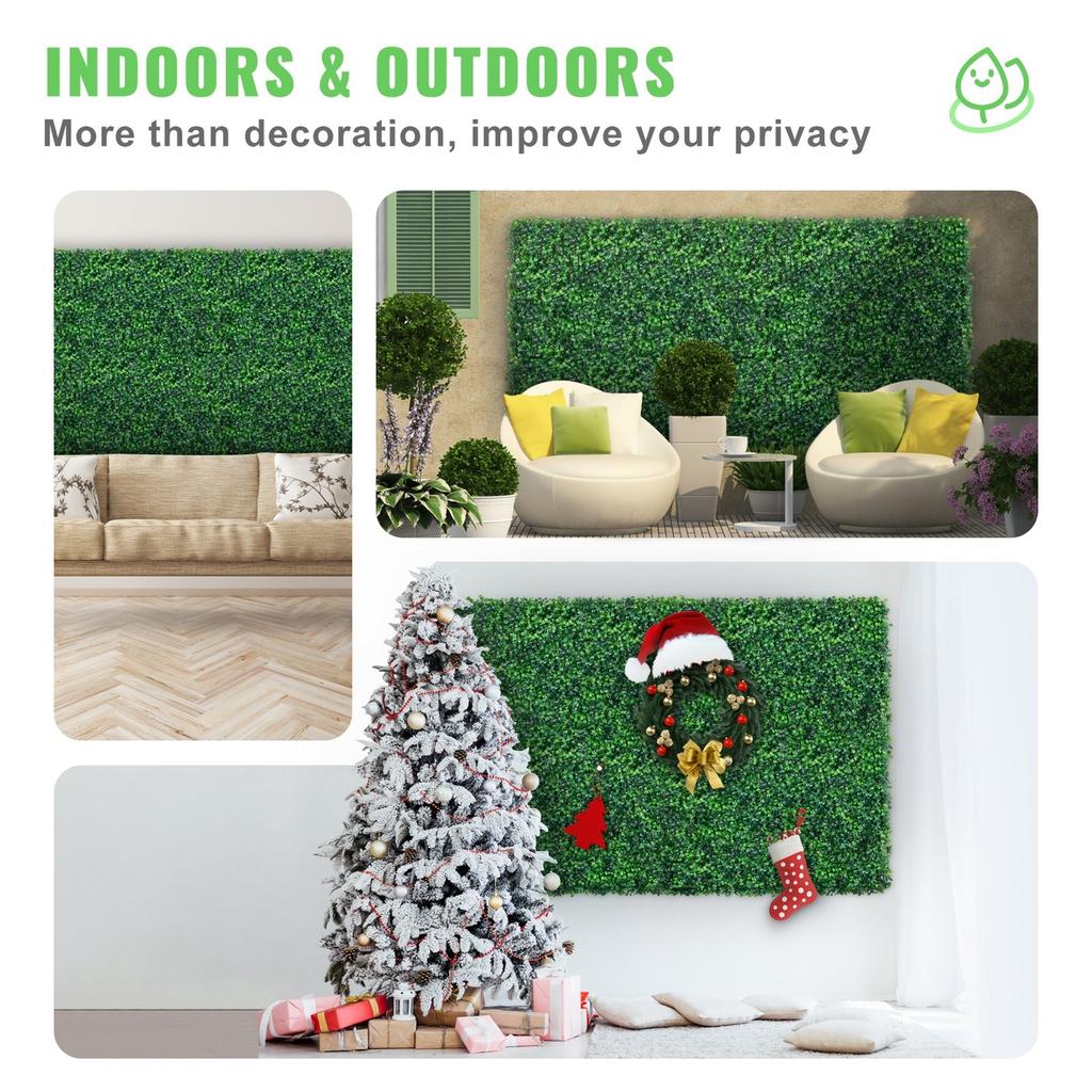 Artificial Boxwood Panel 24" X 16" UV 24pcs Boxwood Hedge Wall Panels Artificial Grass Backdrop Wall 4 cm Green Grass Wall, Fake Hedge for Decor