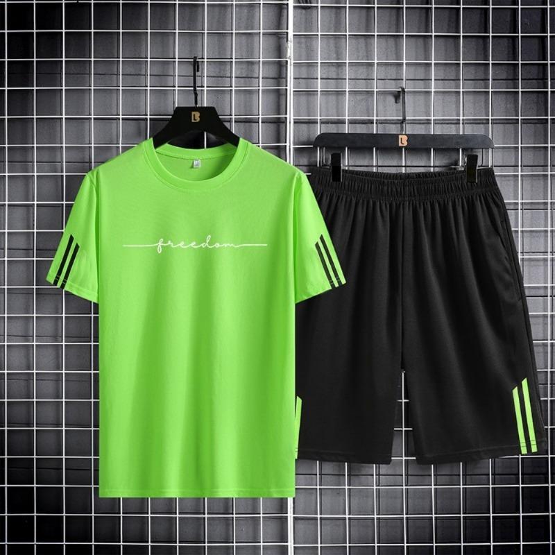 Men's sportswear, ice silk short sleeves and shorts running clothes, men's table tennis and badminton wear gradient T-shirt
