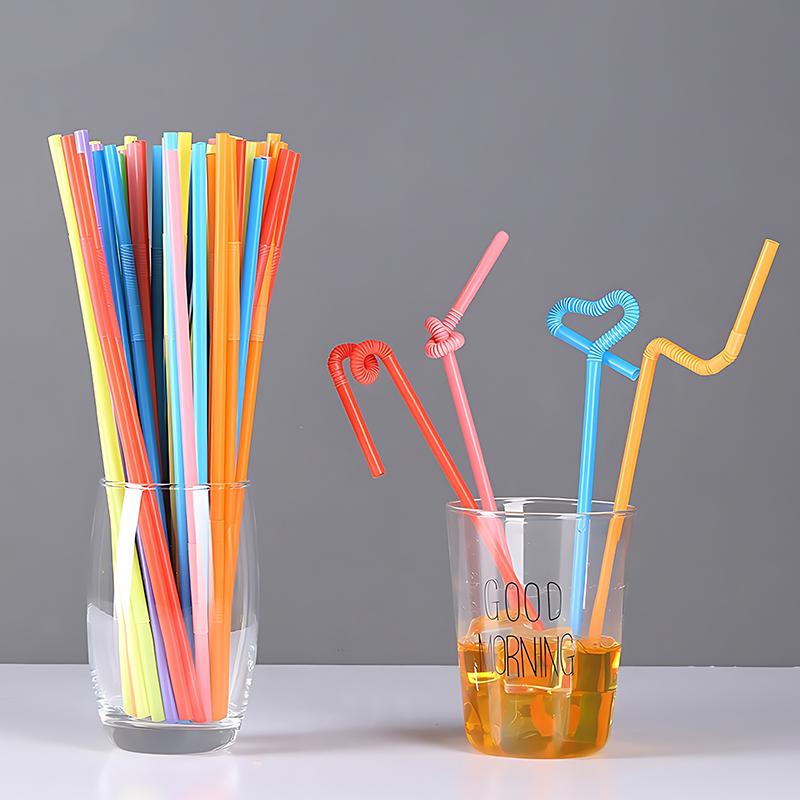 100PCS Drinking Straws Assorted Color Black Transparent Mixed Available Disposable Beverage Straws Bar Party Wedding Kitchen ZYF