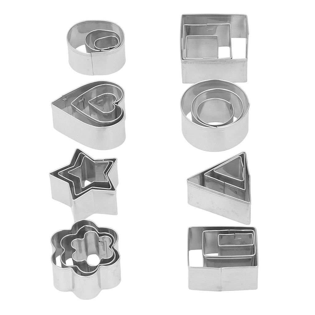 24Pcs Biscuit Mold Set Stainless Steel Mini Cookie Cutter Metal Fondant Cutter Geometric Shape for Cake Snack