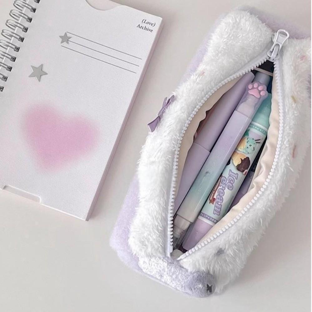 Korean Cream Swiss Roll Plush Pencil Case Large Capacity Girl Makeup Bag Gift