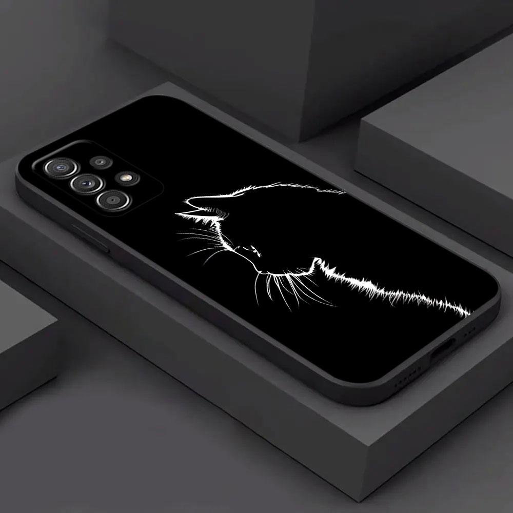 For Samsung Galaxy A56 Case A54 A52 A53 5G A36 A34 A35 A33 A32 A50 A72 A73 A26 A25 A16 Cute Black Cat Line Phone Case Soft Cover
