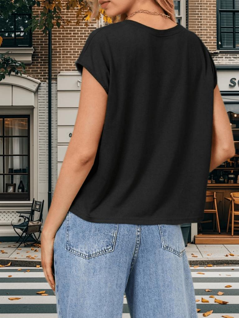 Women's Cap Sleeve Crop Tank Top Crew Neck Loose Fit Basic Vest with Pockets