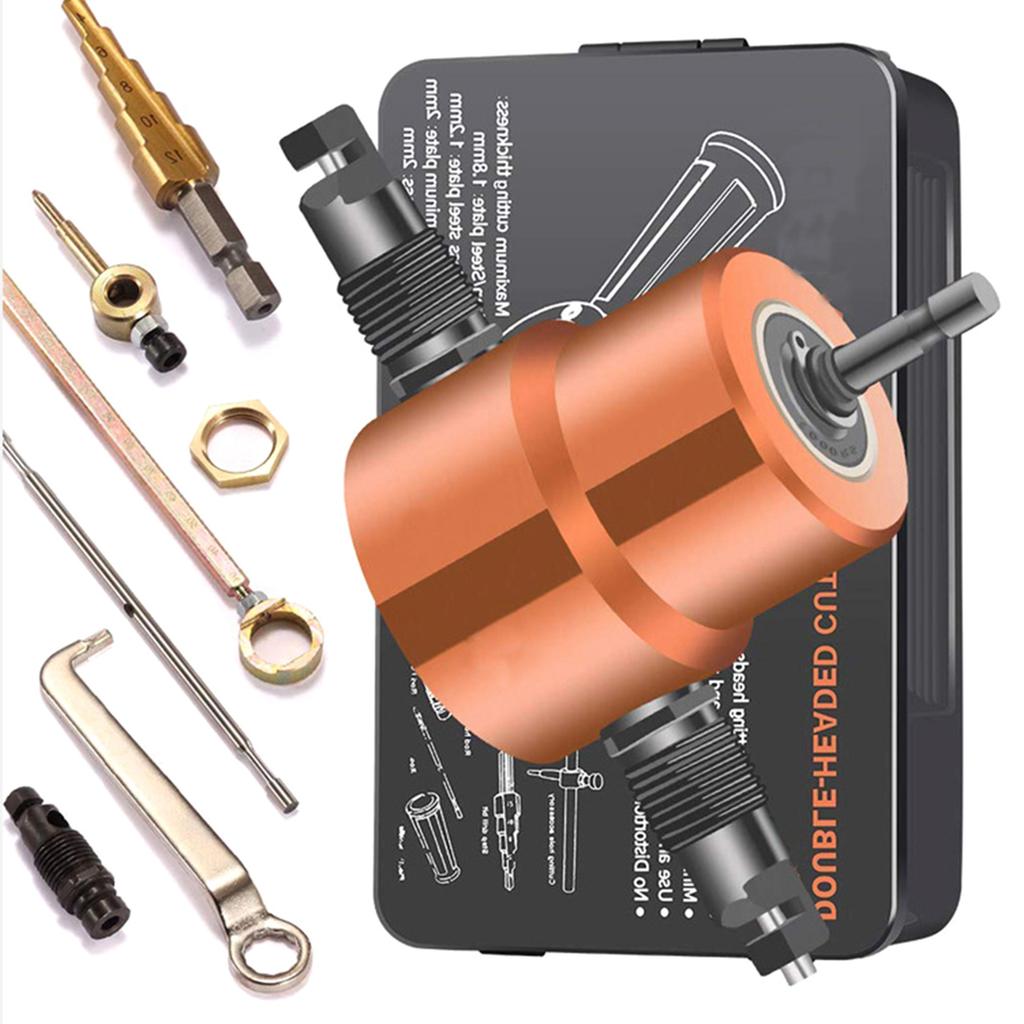 Double Tip Sheet Metal Cutting Nibbler Metal Saw Cutter 360 Degree Adjustable Drill Attachment with Punch Cutting Tools