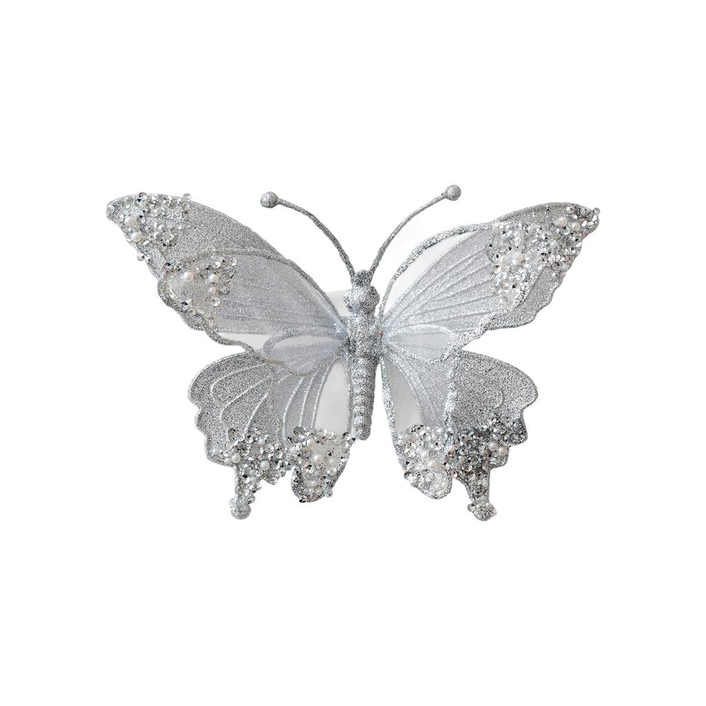 25Cm Sparkling Butterfly Christmas Tree Ornament Handmade Plastic Mesh Elegant Holiday Home Party Decorations