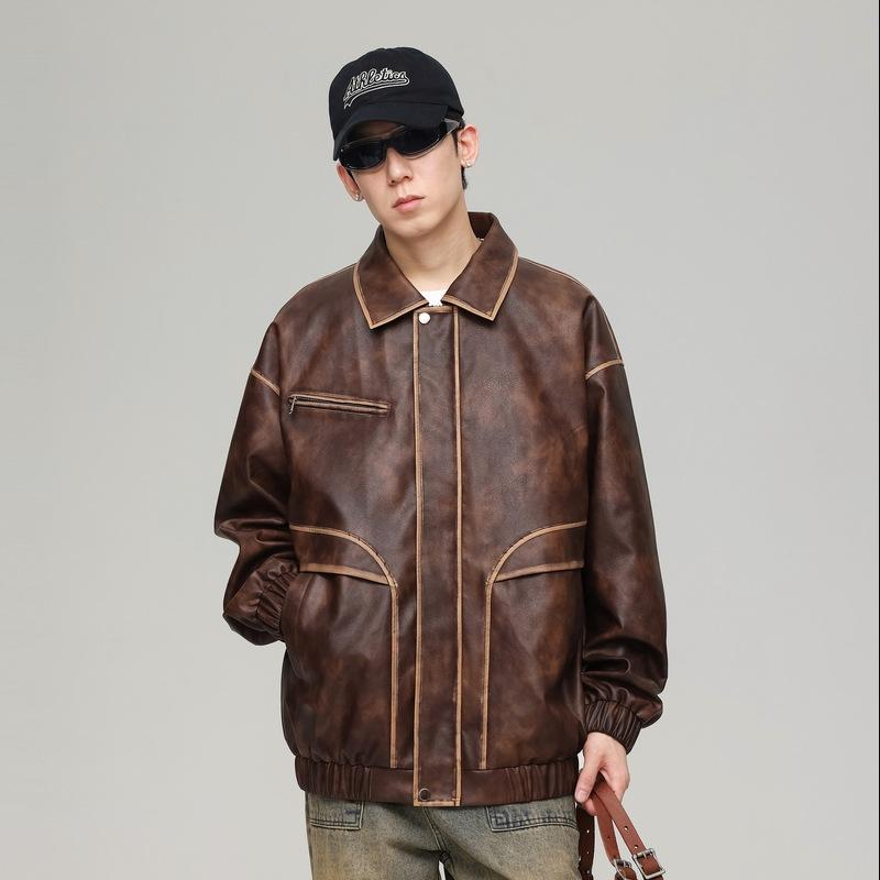 American Leather Jacket Men's Early Autumn New High Street Handsome Lapel High-end Casual Jacket