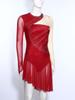 Women's Gymnastics Figure Skating Bodysuit S-XXL: Rhinestone Color Block Mesh Long Sleeve Chest Pleats Jumpsuit with Buttoned Crotch