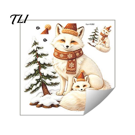 Christmas Window Clings Fox Clings, Winter Forest Animal Double-Side Sticker, Easy Peel Sign Cute Reusable Static Glass Decals for Holiday Indoor