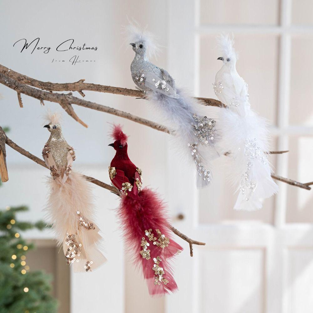 Realistic Glitter Christmas Bird Ornaments Foam Christmas Tree Decoration  Holiday Season