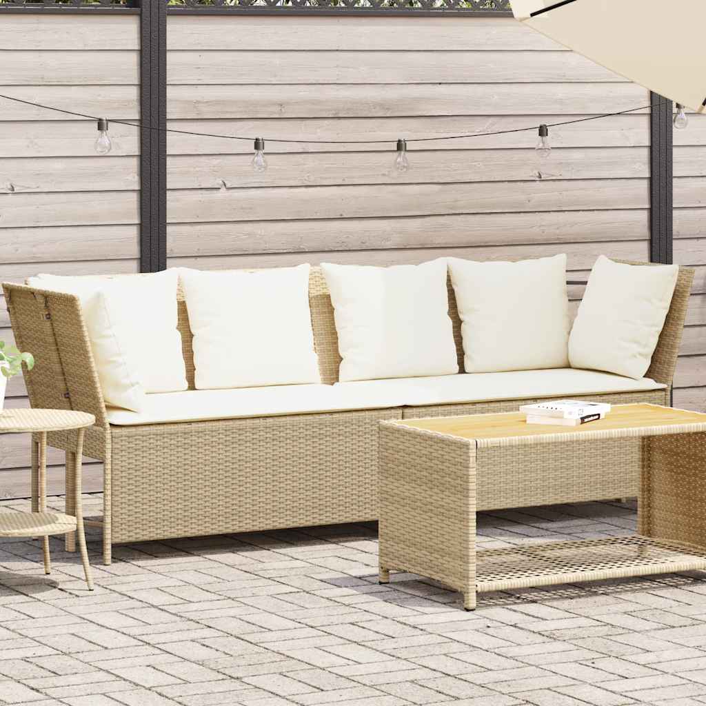 Garden Sofa with Cushions Beige Poly Rattan