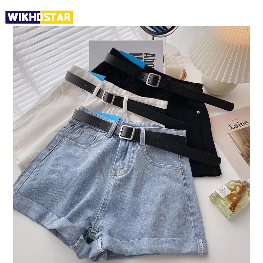 Summer Wide Leg Denim Shorts with Belt Women Korean Fashion High Waist Poclet Hot Pants Cowboy Jeans Streetwear Y2K Short Pants