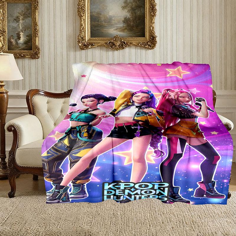 1pc Kpop Demon Hunters Blanket, Cozy Valentine's Day Blanket, Multi-functional Nap Blanket Available Throughout the Four Seasons