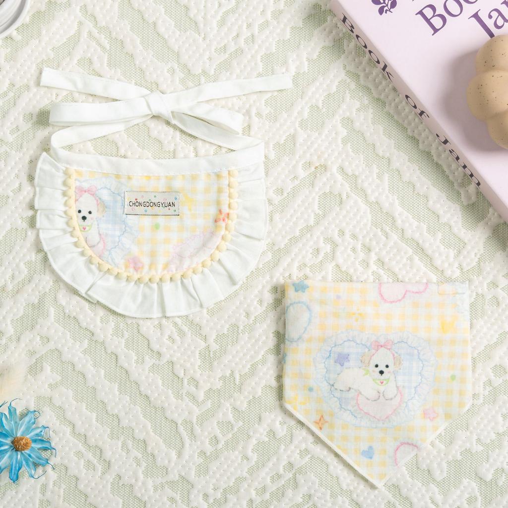 Pet Cute Dog Cotton Printed Small Bib Pet Saliva Towel Teddy Pomeranian Scarf Cat Jewelry Dog Supplies