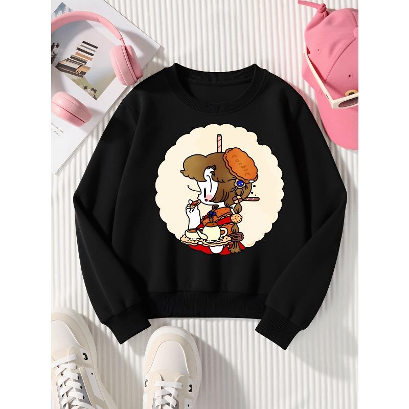 Kids Sweatshirt, Casual Sweatshirt Printed Round Neck Pullover, Cute Cookie Tea Time Character, Autumn and Winter,Comfortable Warm Fashion Printed Top