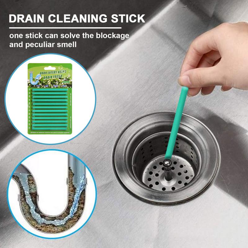 12Pcs/set Pipe Drain Cleaner Sticks Effective Bathroom Shower Drain Deodorizer Effective Drain Pipe Cleaning Sticks