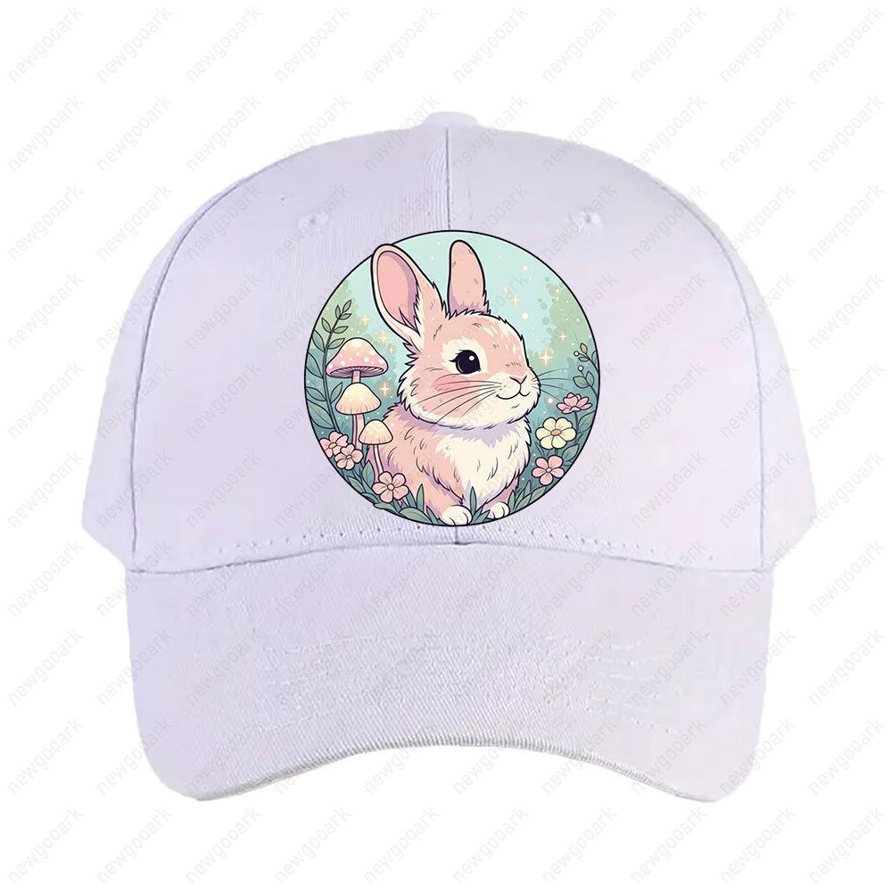 Cute Forest Bunny with Mushrooms Kawaii Pastel Rabbit Art Cap Peaked Hat Casual Adjustable Printed Baseball Caps Trucker Cap Adjustable