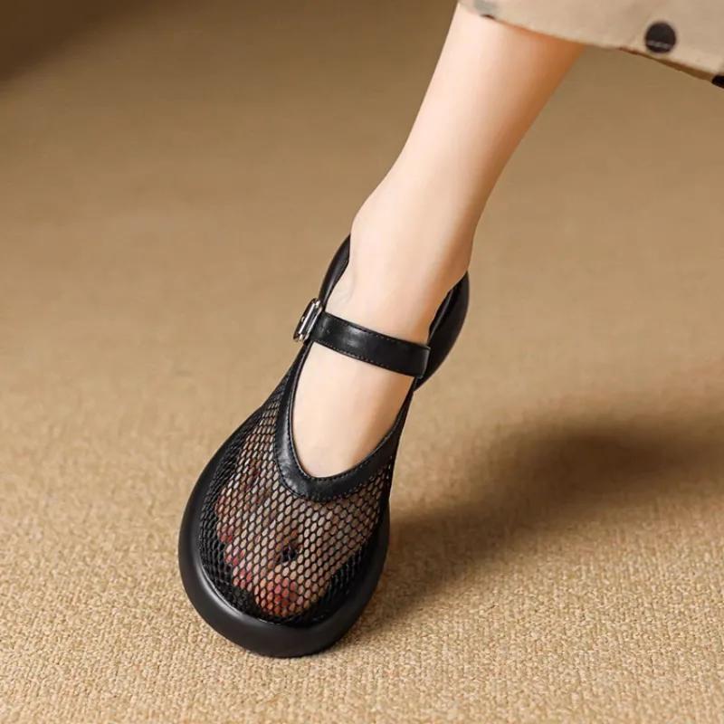 Dámské sandály baotou silná podrážka prodyšná síťovina jednořadá přezka Římské boty letní nové boty Mary Jane