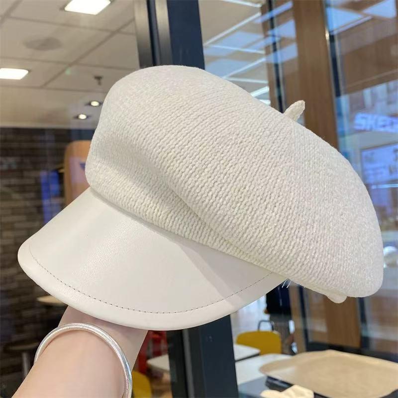 

Женская кепка-утка из шерстяного фетра с кожаным козырьком - Осенне-зимний британский ретро берет M (56-58cm)