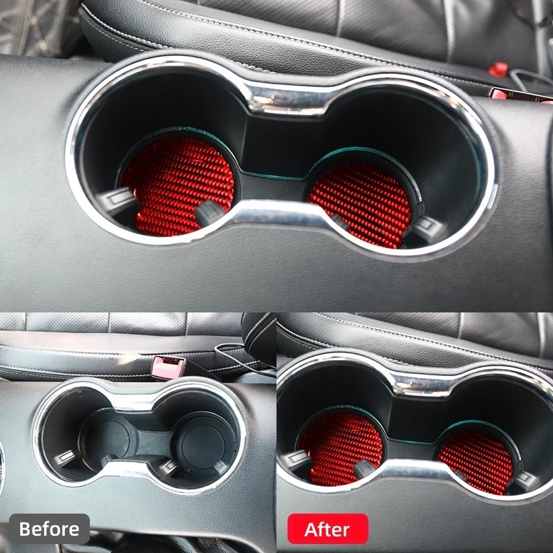 For Ford Mustang GT 2015-2021 Car Accessories Carbon Fiber Interior Auto Water Cup Slot Gasket Trim Cover Sticker Decal Decor