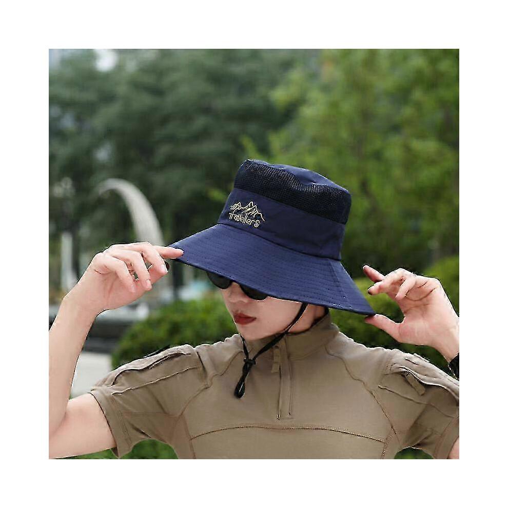(dark blue) Hat men's summer sun hat hiking fishing sun hat outdoor breathable sun hat men's cycling hat fishing hat