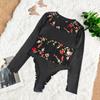 New Mesh See-through Underwear Tights Women's Floral Embroidery Dinner Party Black Long-sleeved Thin Onesie