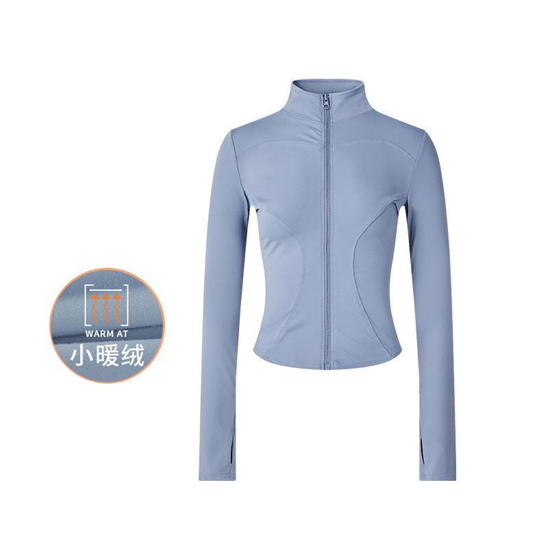 Fleece yoga clothes jacket women's spring slim riding long-sleeved elastic sports fitness clothes tight and thin top