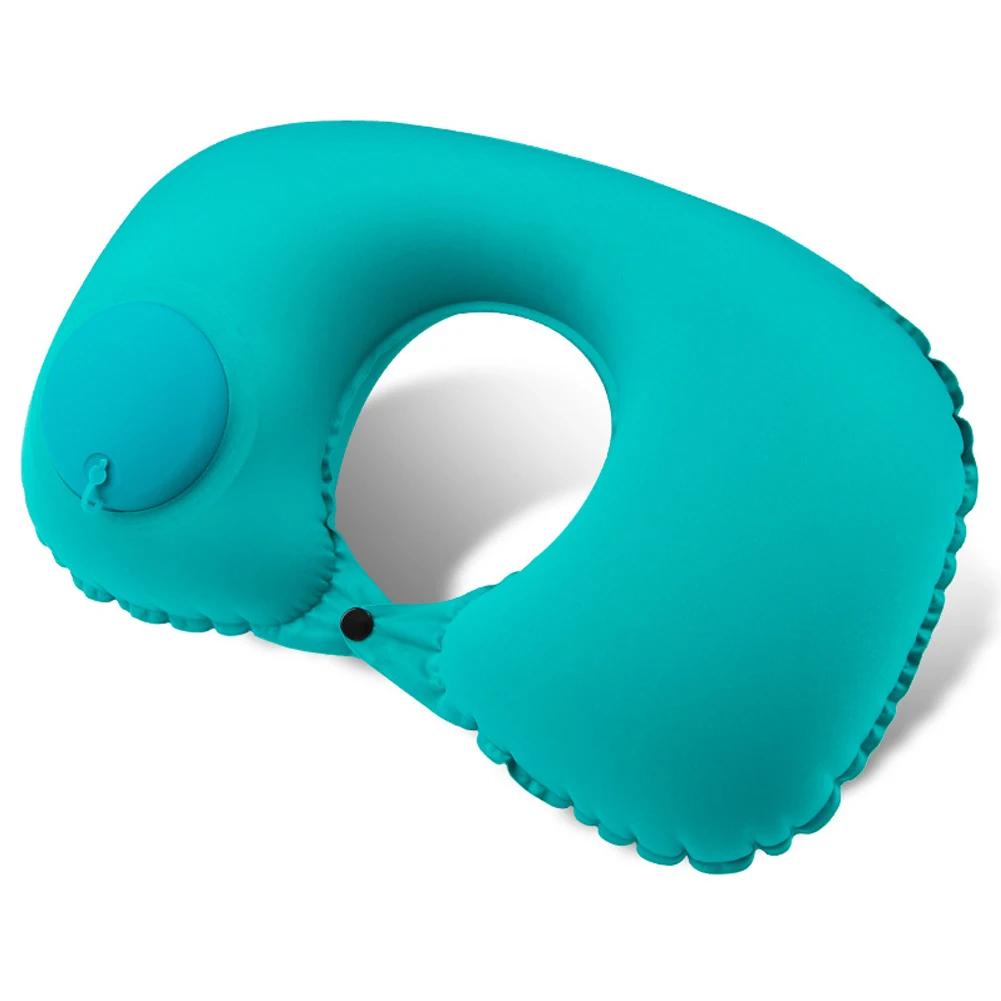 U-förmiges Nackenkissen, automatisch aufblasbares Kissen, Kompressenringkissen für Flugzeug, Auto, Outdoor-Reisen, Beflockung, Milchfaser