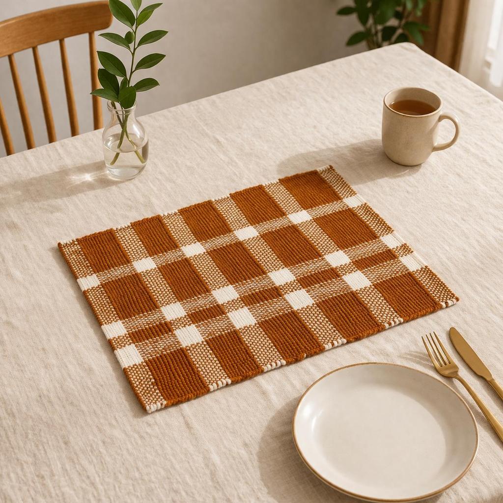 Gold Checker Stripe Placemat -Durable Polyester Table Mat for Elegant Dining