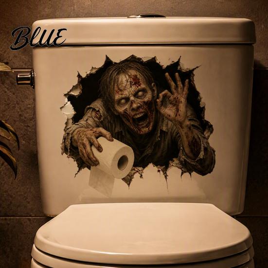 Waterproof PVC Restroom Sticker Halloween Crack Toilet Ghost Murals Spooky Tank Lid Horror 3D Broken Wall Zombie Realistic Art