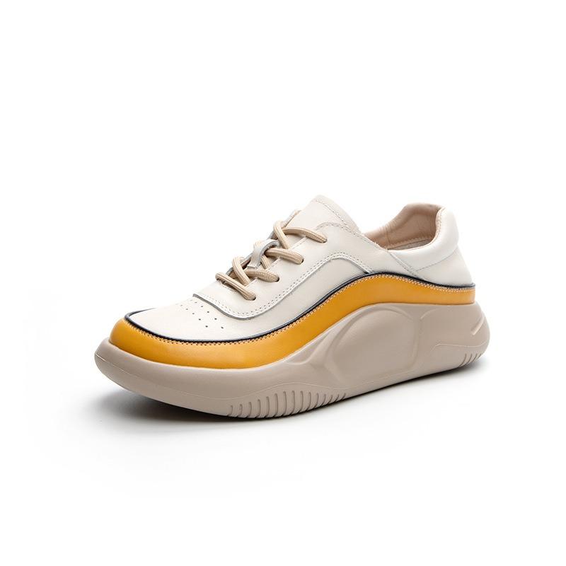 Lässige Einzelschuhe Dicke Sohle Kleine Weiße Schuhe Damenschuhe Leder Damenschuhe