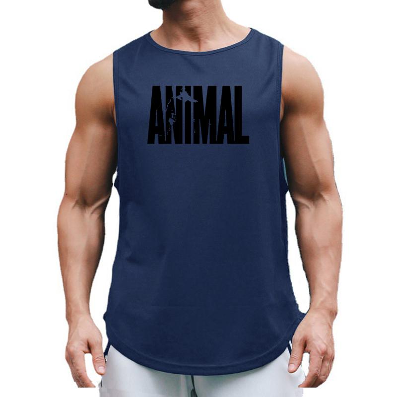 Muscleguys ANIMAL Letter Printed Summer Mens Gym Tank Tops Mesh Quick Dry Sports Clothing Bodybuilding Sleeveless T Shirt Fitness Singlets
