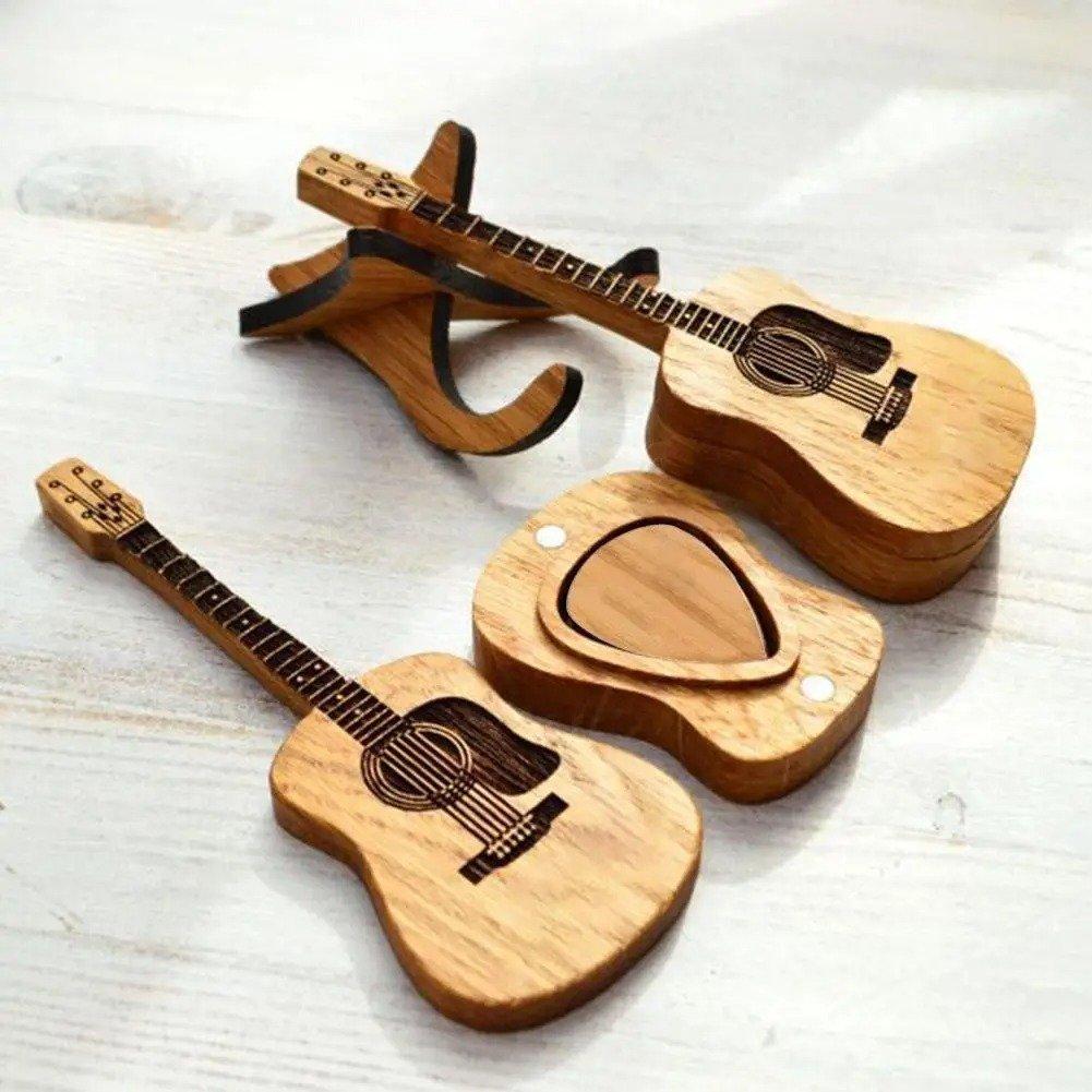 

Wooden Guitar Pick Box with Stand Mini Shaped Holder Personalized Acoustic Default Title