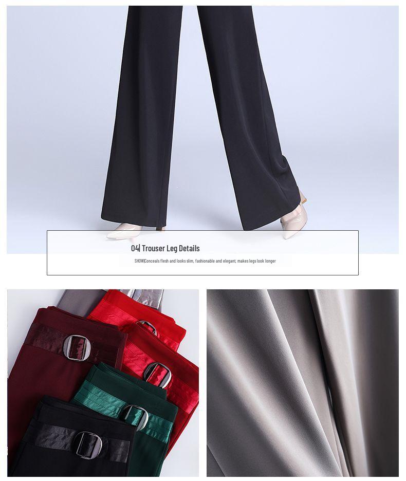 2026 Spring/Summer Women's High-Waisted Wide-Leg Casual Dance Pants - Non-Iron, Side Zip, Straight Leg Design