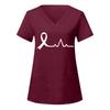 European and American Nurse Caregiver V-Neck Print Shirt with Large Pocket, Short Sleeve T-shirt for Women