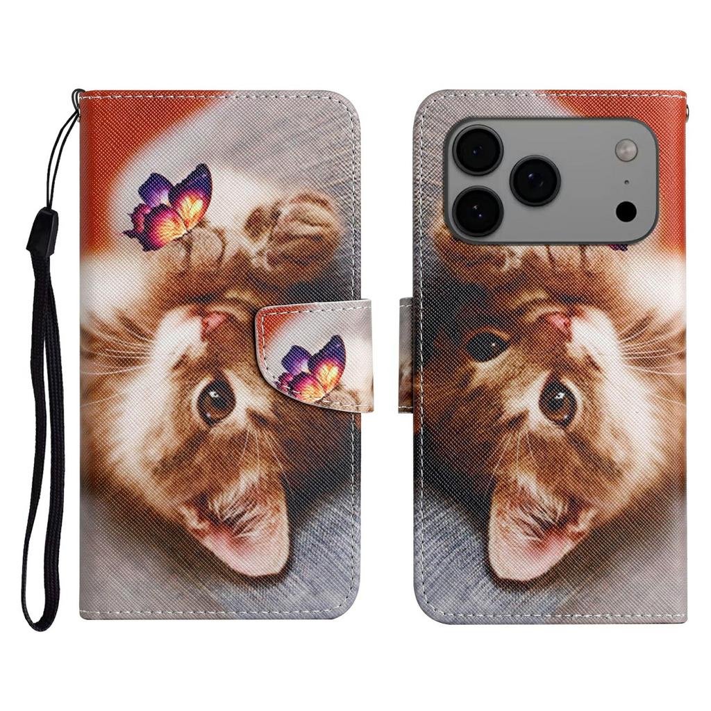 For iPhone 17 Pro Max Case Pattern Printing Protective Leather Folio Phone Cover with Wrist Strap