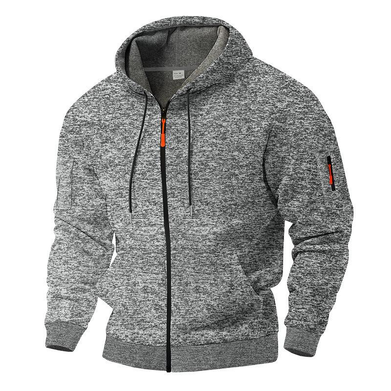 Men's Retro Fleece-Lined Cationic Hoodie - Winter Style Workwear with Pockets & Zipper
