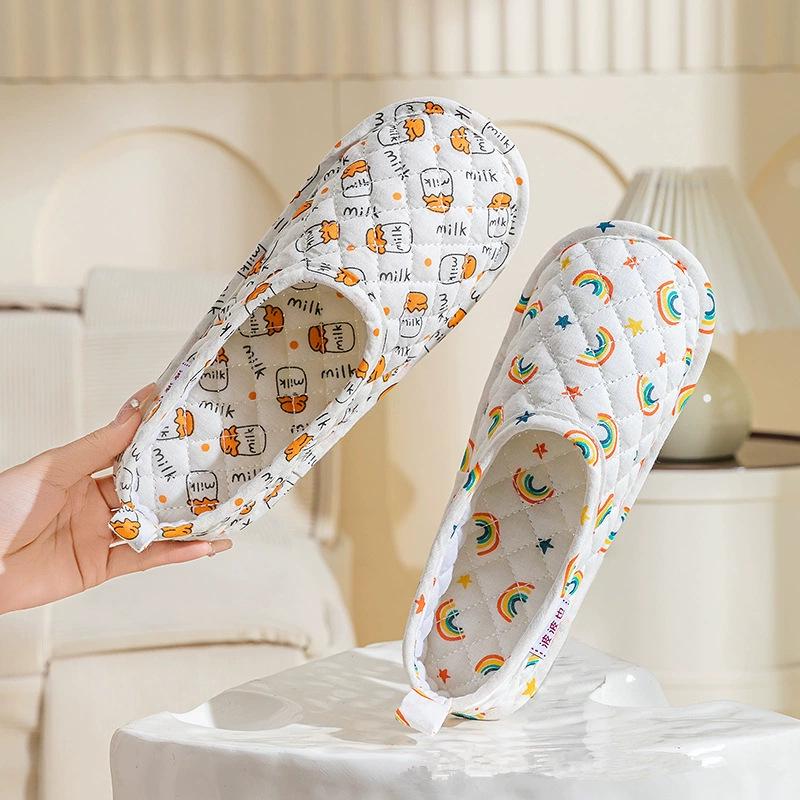 Breathable Soft Sole Non-Slip Cotton Slippers for Maternity Confinement, Closed Heel, Thin Style for Wood Floors