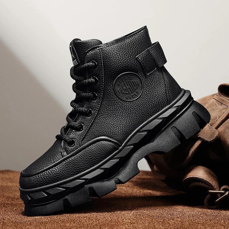 

Ботильоны высокого качества 2025 Весна Новые кроссовки для мужчин Мода Harajuku Мужская повседневная обувь Удобная уличная нескользящая обувь с высоким верхом 39 чёрный